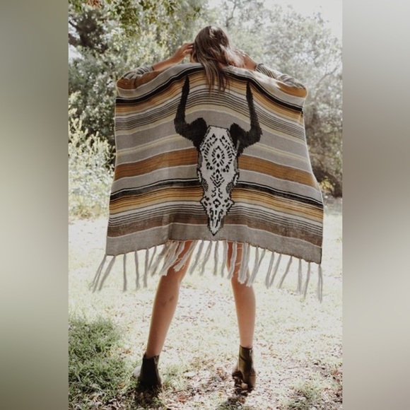 Uncommon Sweaters - Desert Wanderer Cow Skull Striped Poncho